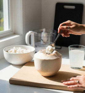 Prepare tender coconut for Coconut Malai Pudding