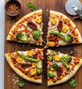 Finish and serve garlic naan pizza